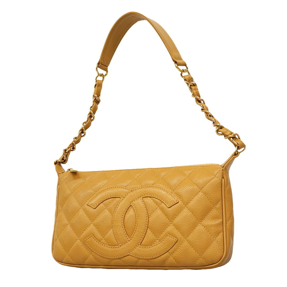 Chanel Matelassé Chain Shoulder Bag, Caviar Leather, Brown, Women's